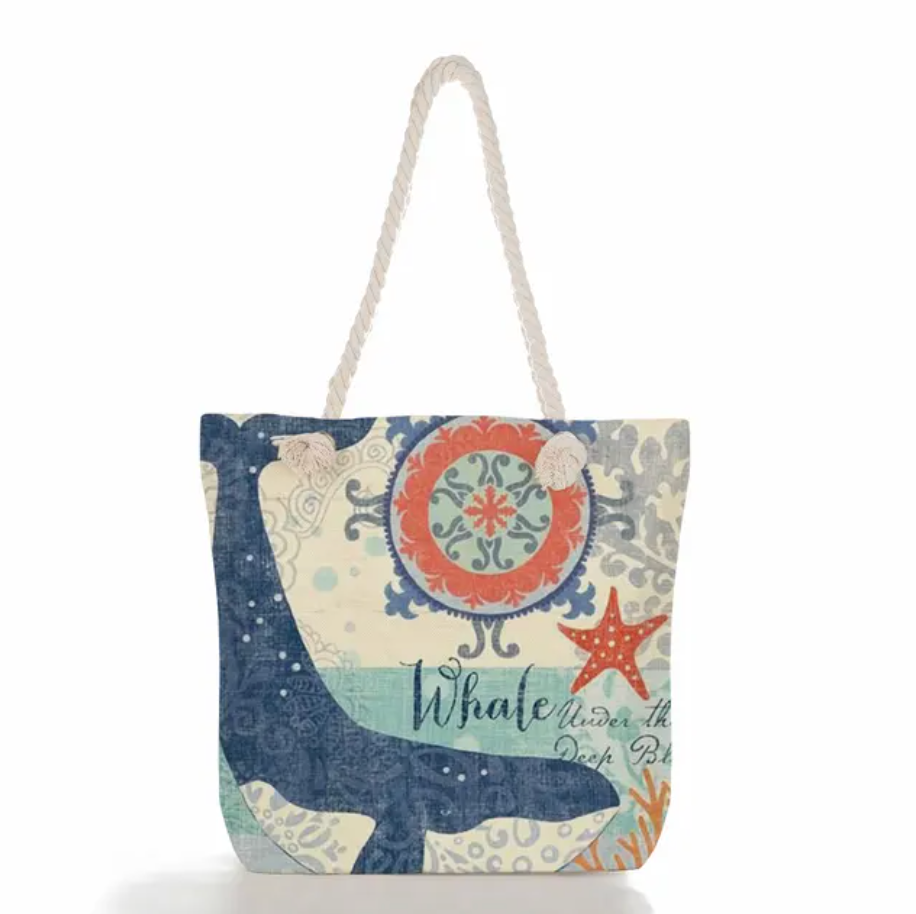 bags : SeaLife - Linnen Strandtas voor dames, schoudertas met dik touw in Walvis van Pantino