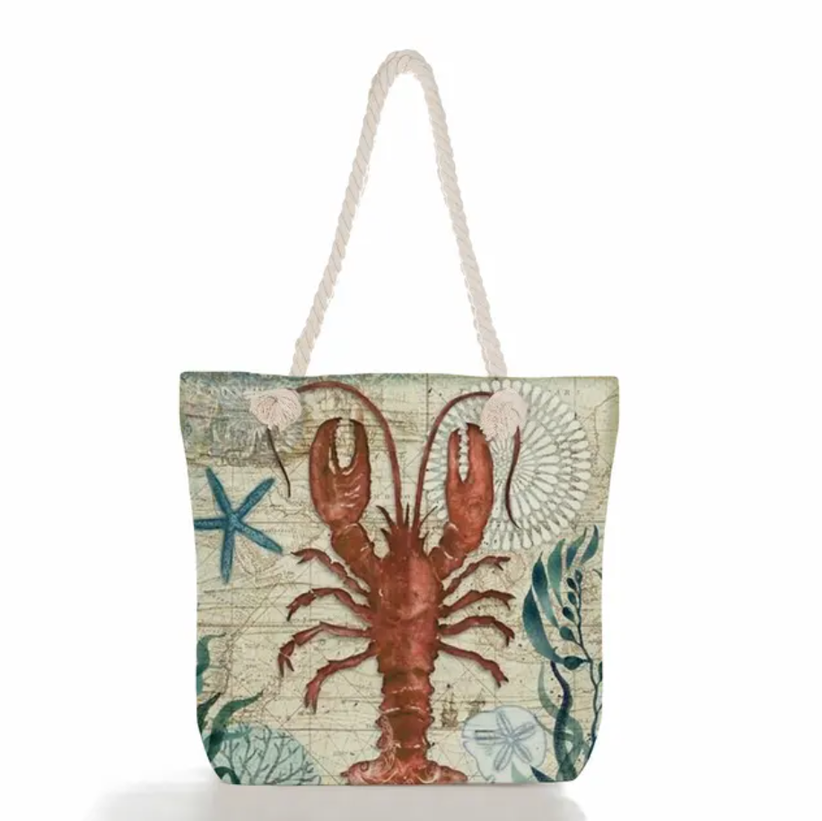 bags : SeaLife - Linnen Strandtas voor dames, schoudertas met dik touw in Kreeft van Pantino