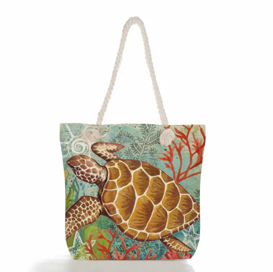 bags : SeaLife - Linnen Strandtas voor dames, schoudertas met dik touw in Schildpad van Pantino