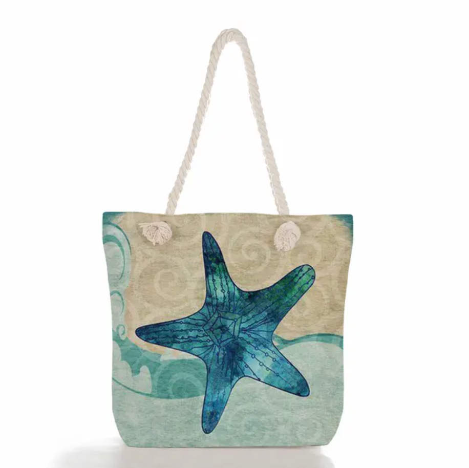 bags : SeaLife - Linnen Strandtas voor dames, schoudertas met dik touw in Zeester van Pantino
