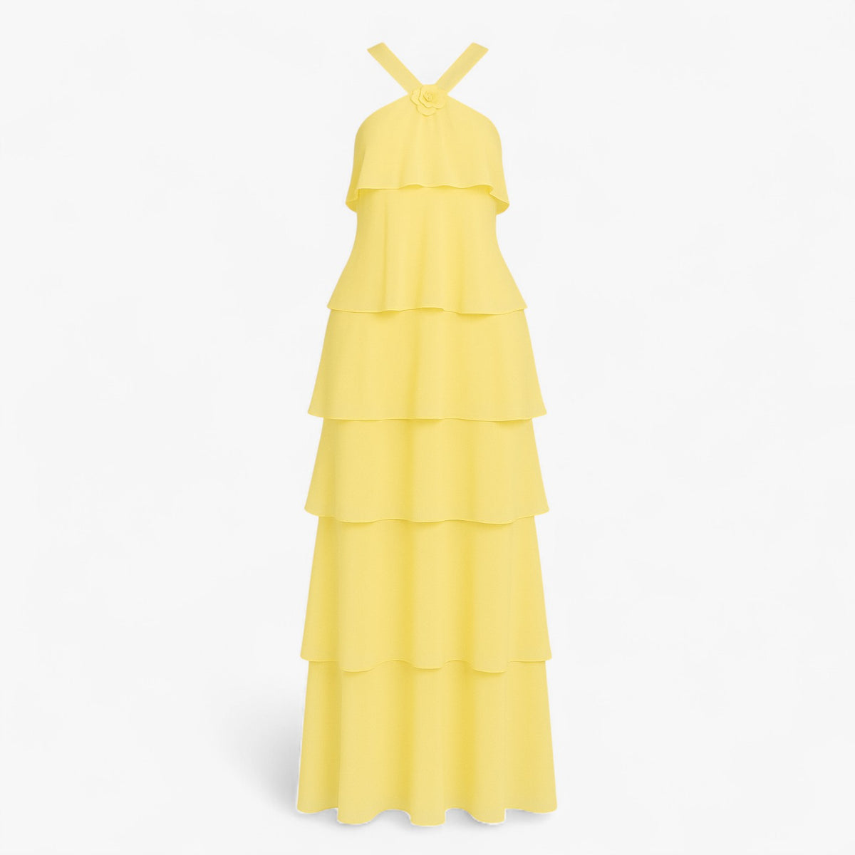 men's fashion : Isabeau | Gelaagde halterjurk met 3D-bloemen in Geel van Pantinoshop