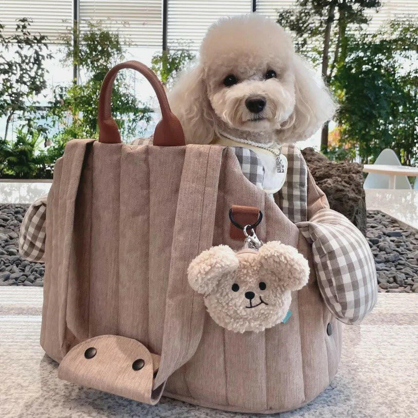 pets : Chique Schouderhandtas Kleine Honden in Beige 43x25x30cm van Pantino