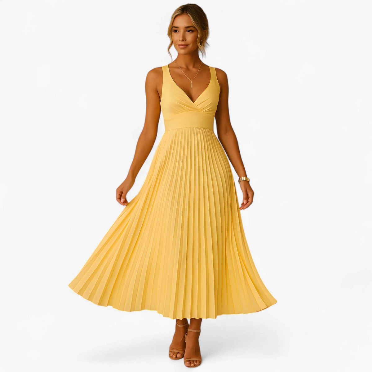 Dress : Claudia | De zonsondergangjurk in Geel van Pantino