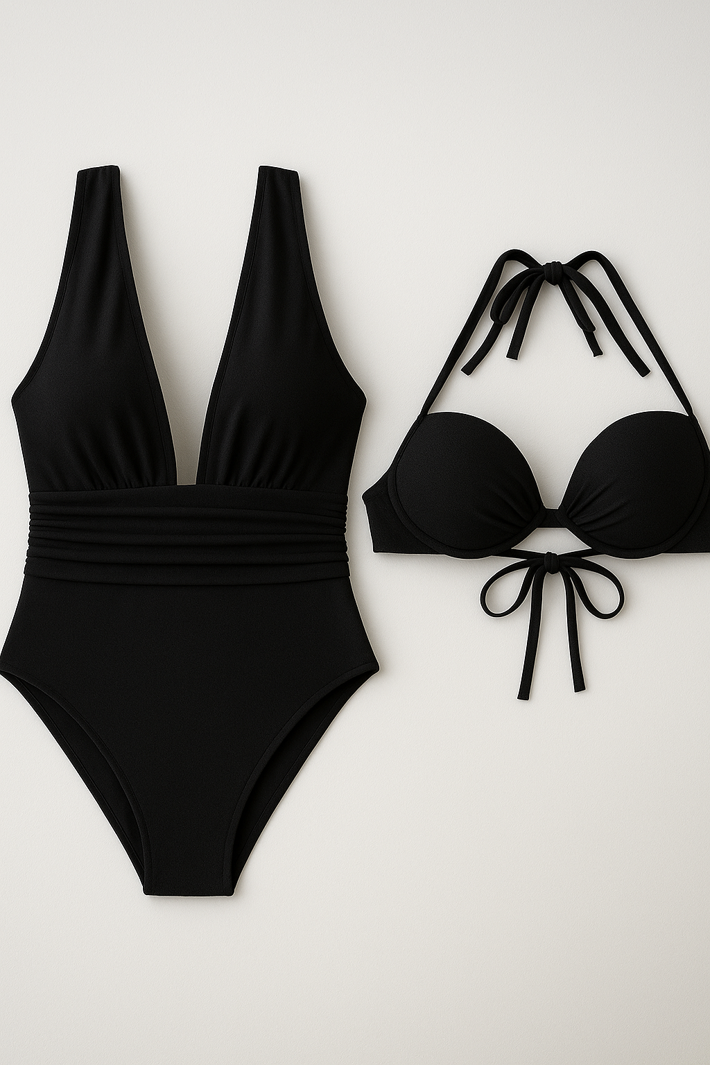 (Pinterest) Dames zwemkleding : Camille | 2 in 1 Dames V-Hals Badpak in Zwart van Pantino