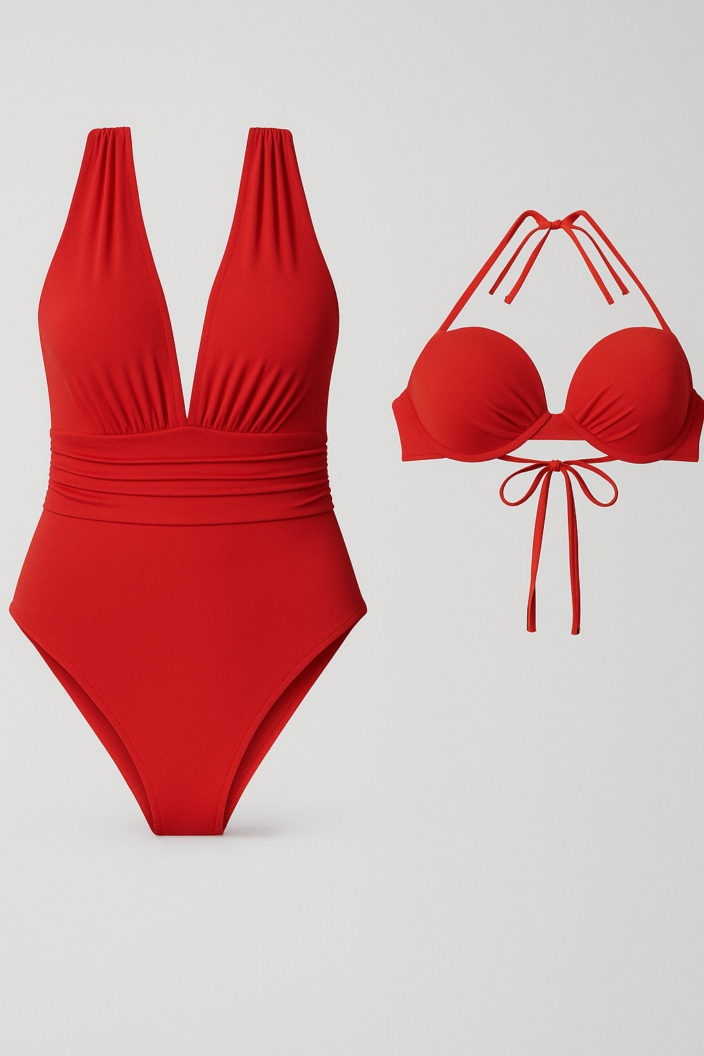 (Pinterest) Dames zwemkleding : Camille | 2 in 1 Dames V-Hals Badpak in Rood van Pantino