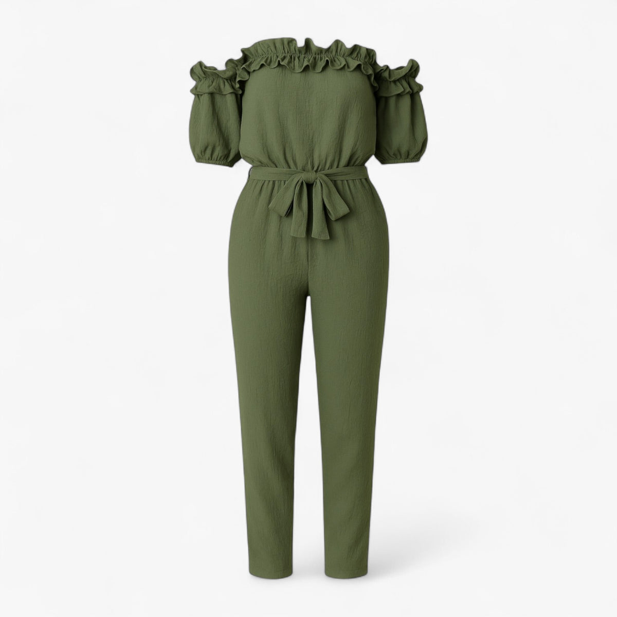 Women Clothes : Emma | Dames Elegante Kombinezon met Volantmouwen in Groen van Pantino