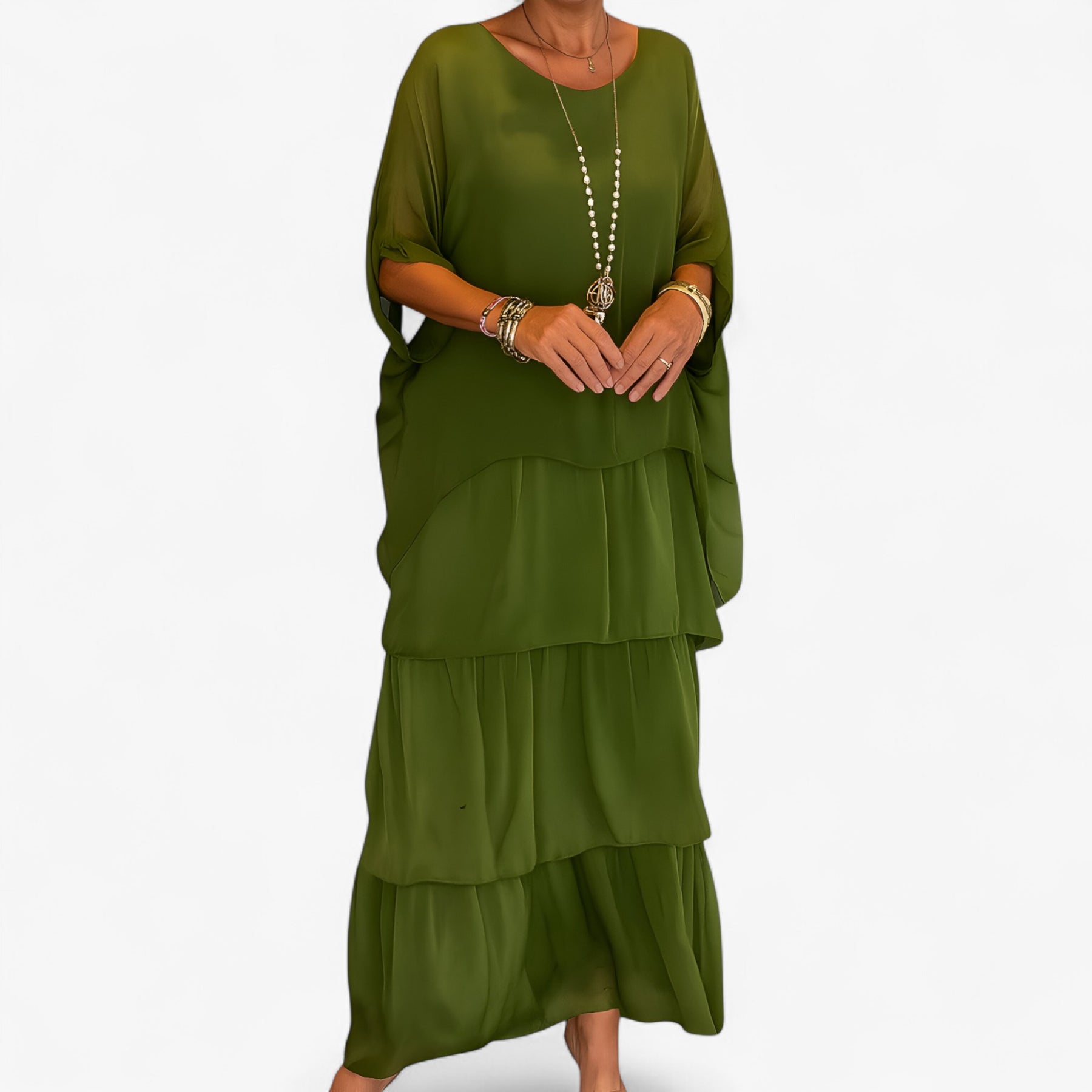 Women's Dress : Palma | Dames Elegante Lange A-Line Maxi Jurk in Groen van Pantino