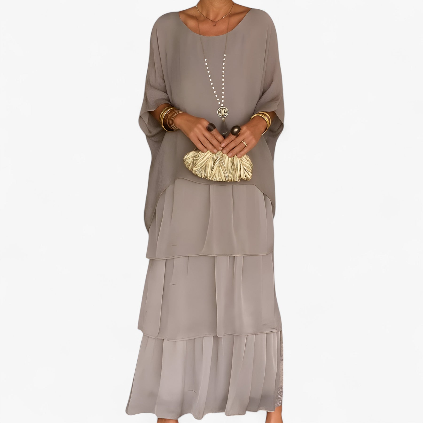 Women's Dress : Palma | Dames Elegante Lange A-Line Maxi Jurk in Grijs van Pantino