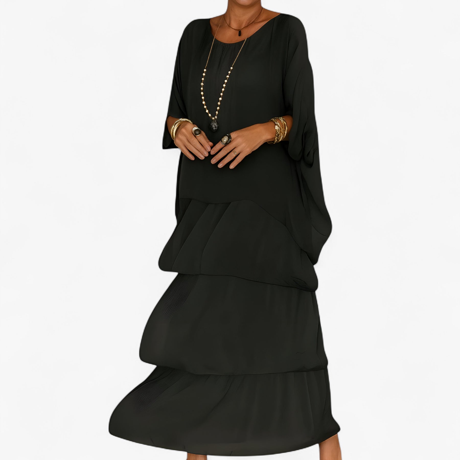 Women's Dress : Palma | Dames Elegante Lange A-Line Maxi Jurk in Zwart van Pantino
