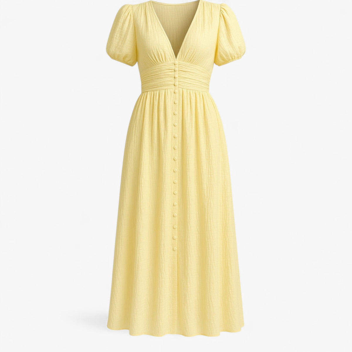 Women's Dress : Giselle | Dames Elegante Lange Maxi Jurk met Puffmouwen in Geel van Pantino
