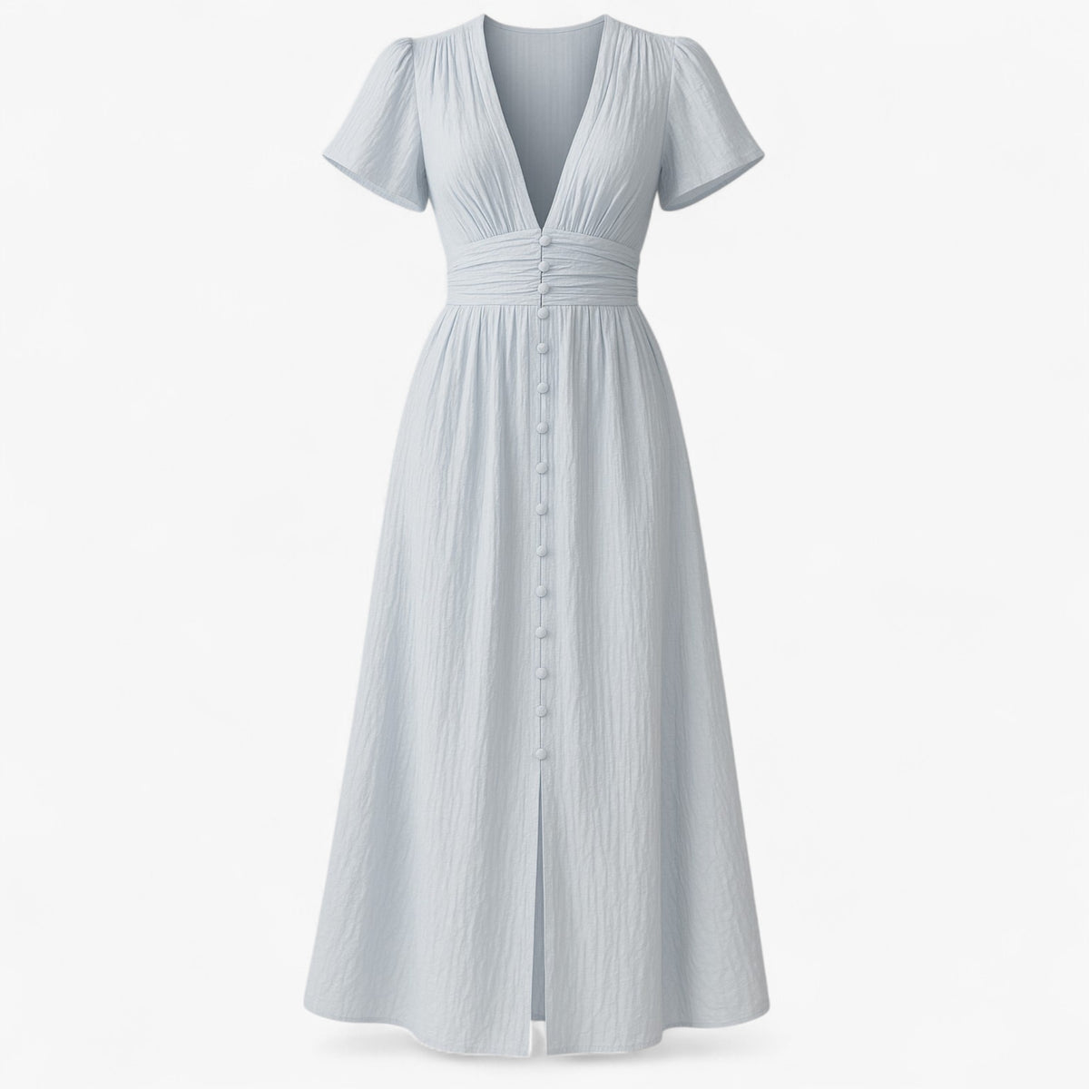 Women's Dress : Giselle | Dames Elegante Lange Maxi Jurk met Puffmouwen in Lichtblauw van Pantino
