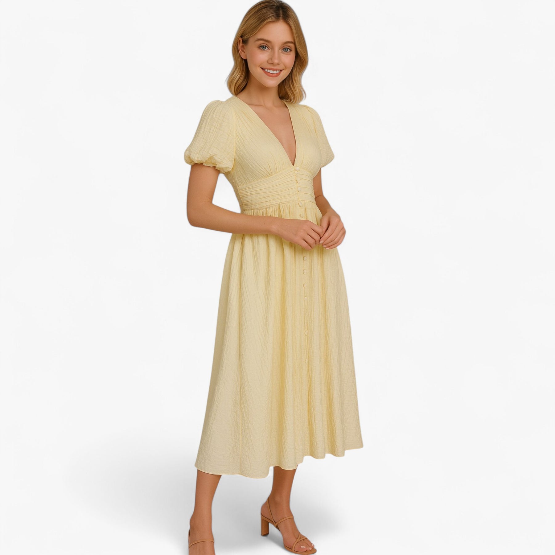 Women's Dress : Giselle | Dames Elegante Lange Maxi Jurk met Puffmouwen in van Pantino