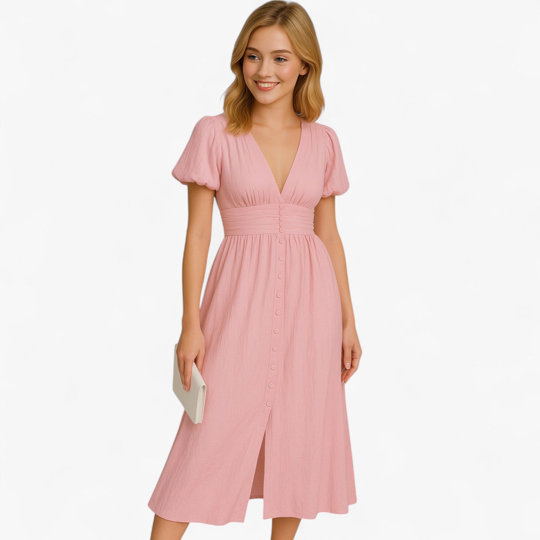 Women's Dress : Giselle | Dames Elegante Lange Maxi Jurk met Puffmouwen in van Pantino