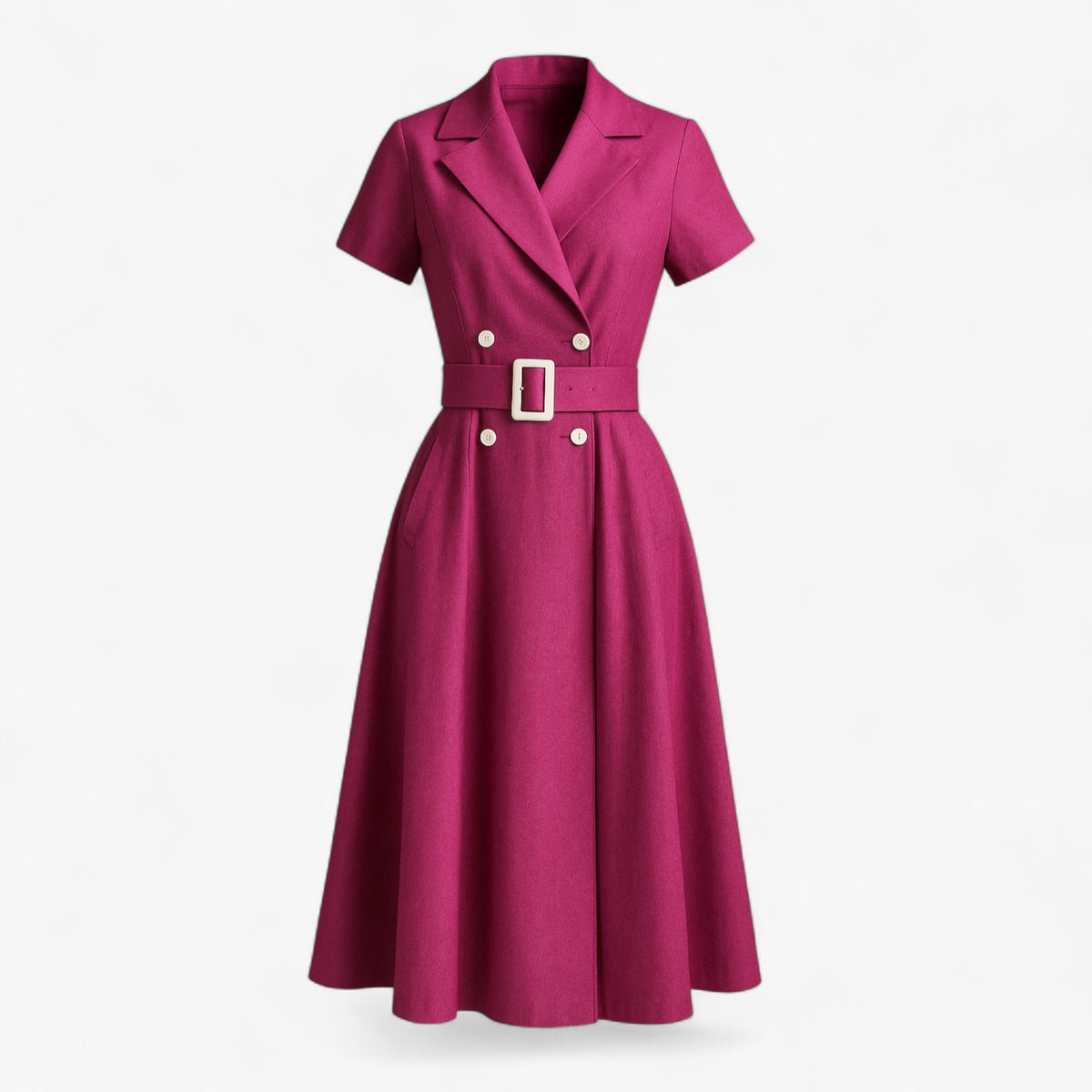 Women's Dress : Kiera | Dames Elegante Midi Jurk met Cintuur in Fuchsia van Pantino