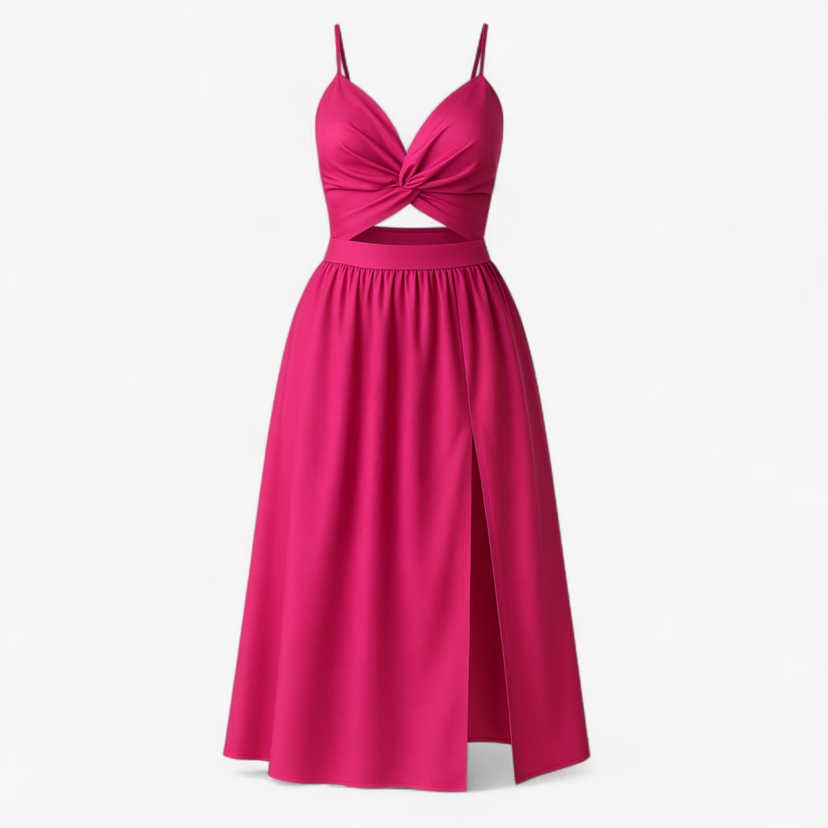 Women's Dress : Jessie | Dames Elegante Midi Jurk met Dunne Bandjes in Rosa van Pantino