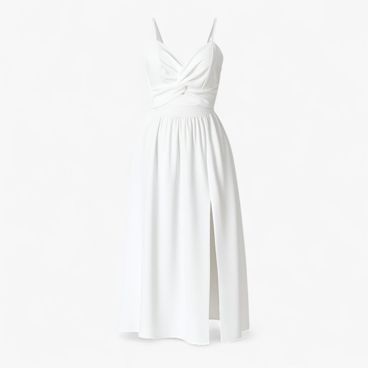 Women's Dress : Jessie | Dames Elegante Midi Jurk met Dunne Bandjes in Wit van Pantino