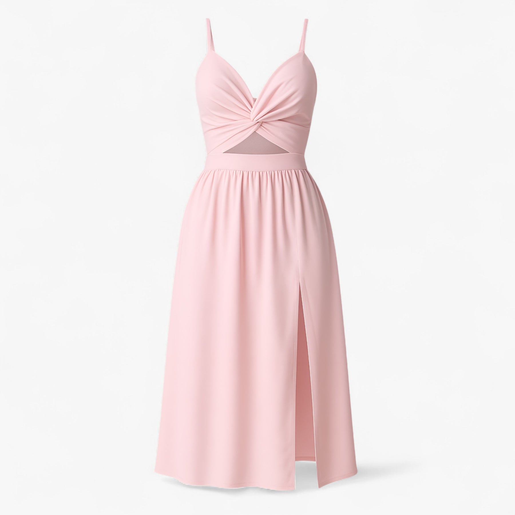 Women's Dress : Jessie | Dames Elegante Midi Jurk met Dunne Bandjes in Rosé van Pantino