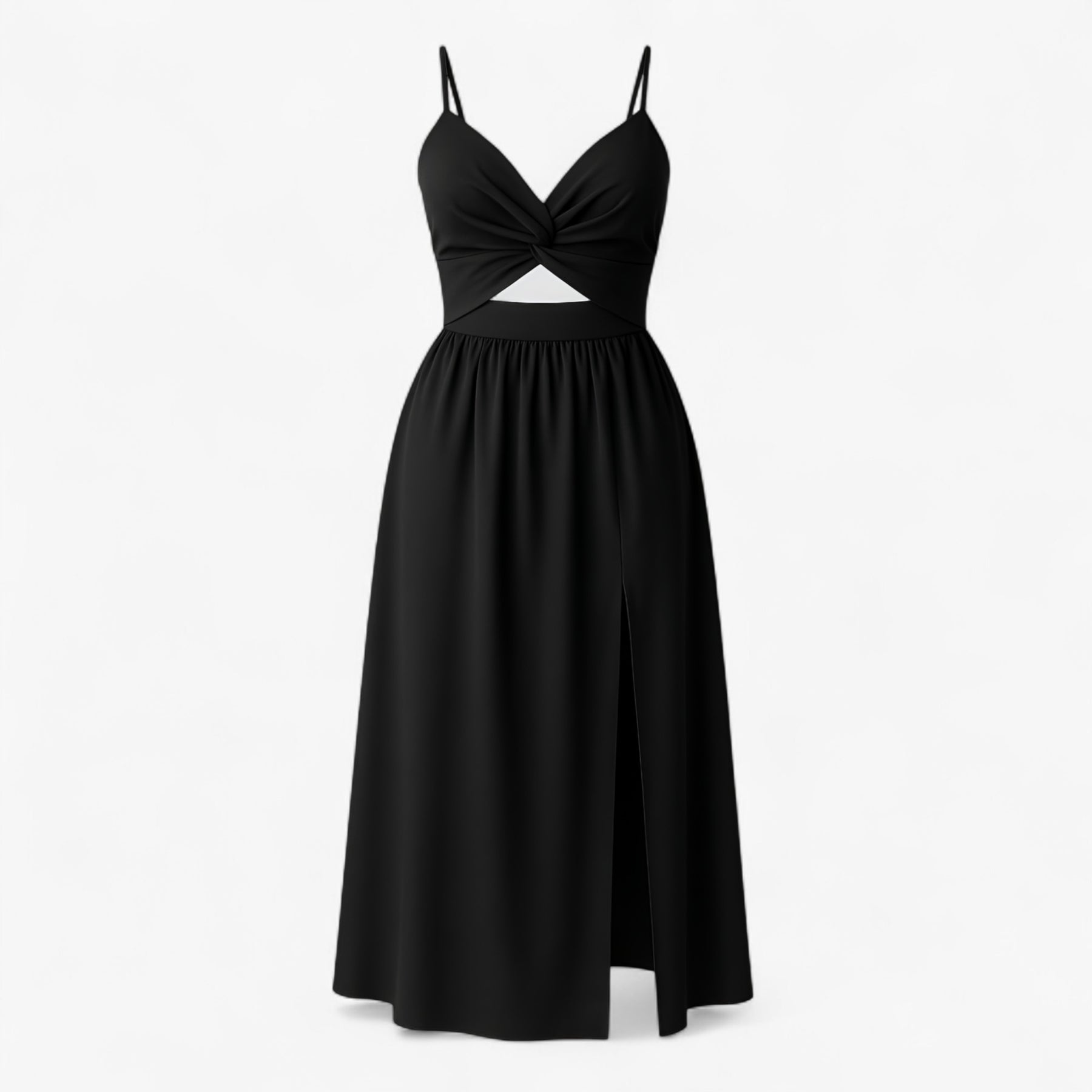 Women's Dress : Jessie | Dames Elegante Midi Jurk met Dunne Bandjes in Zwart van Pantino