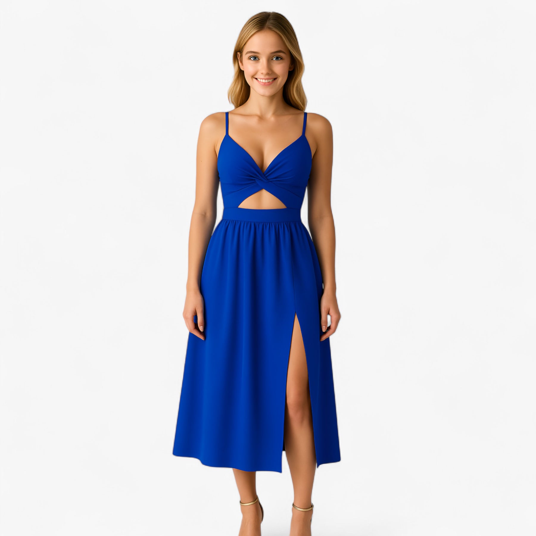 Women's Dress : Jessie | Dames Elegante Midi Jurk met Dunne Bandjes in van Pantino