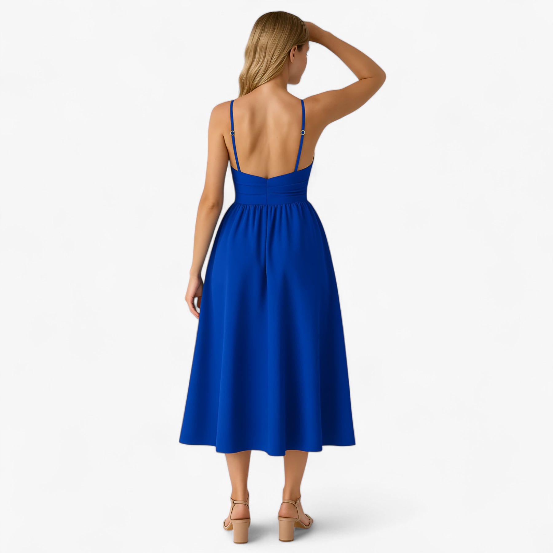 Women's Dress : Jessie | Dames Elegante Midi Jurk met Dunne Bandjes in van Pantino