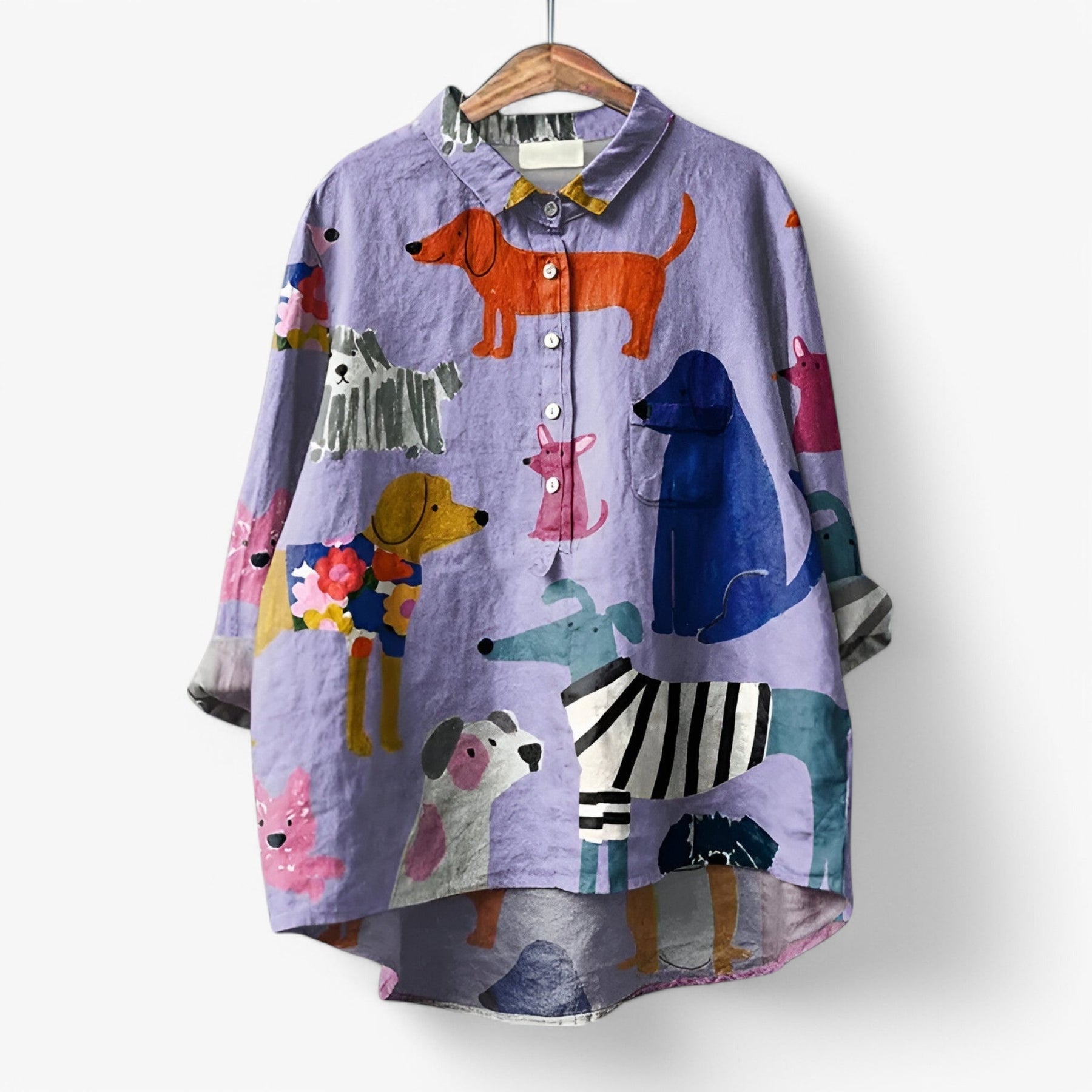 (Pinterest) Shirts : Jane | Dames Hemd met Grafische Print en Comfortabele Pasvorm in Hond Lila van Pantino