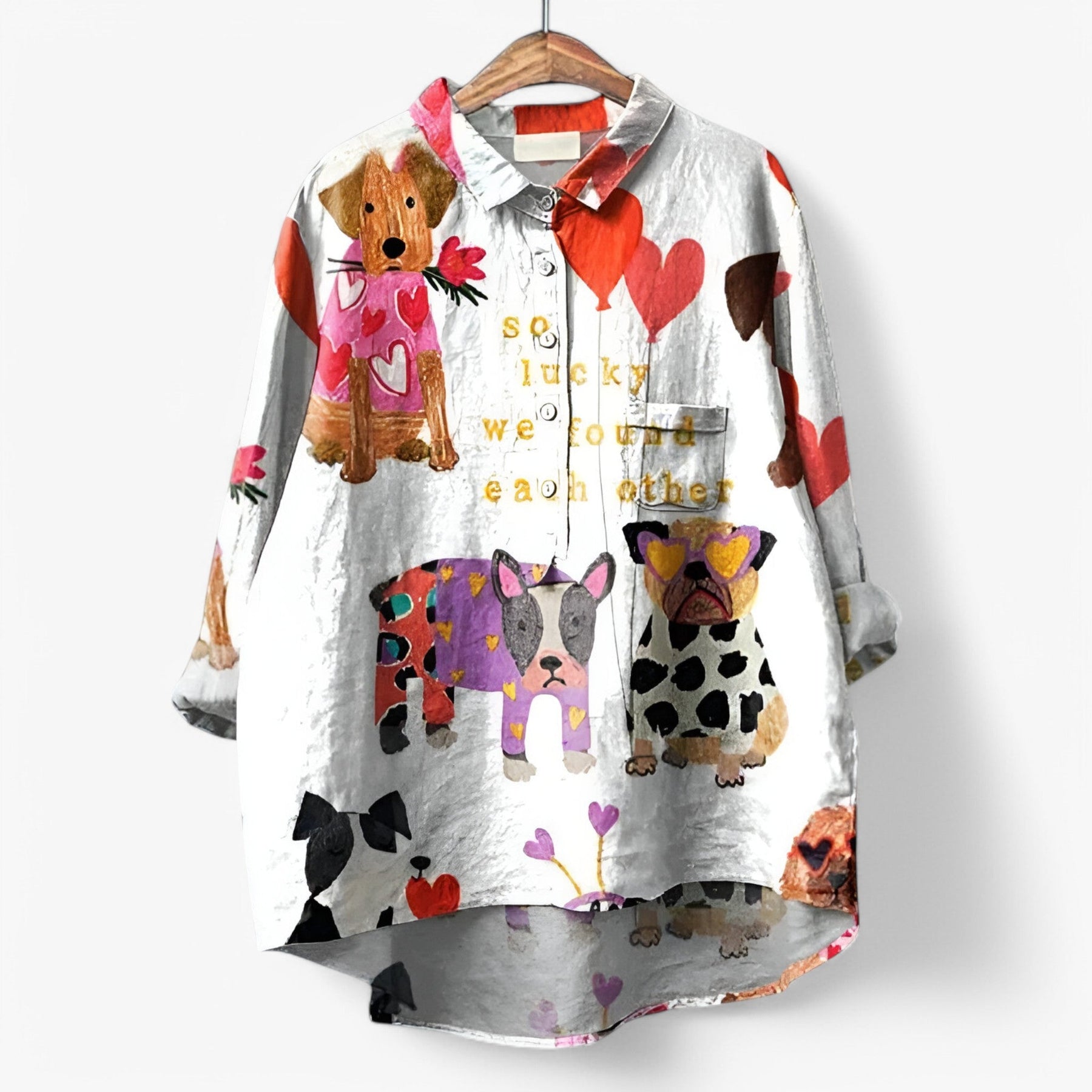 (Pinterest) Shirts : Jane | Dames Hemd met Grafische Print en Comfortabele Pasvorm in Hond Wit van Pantino