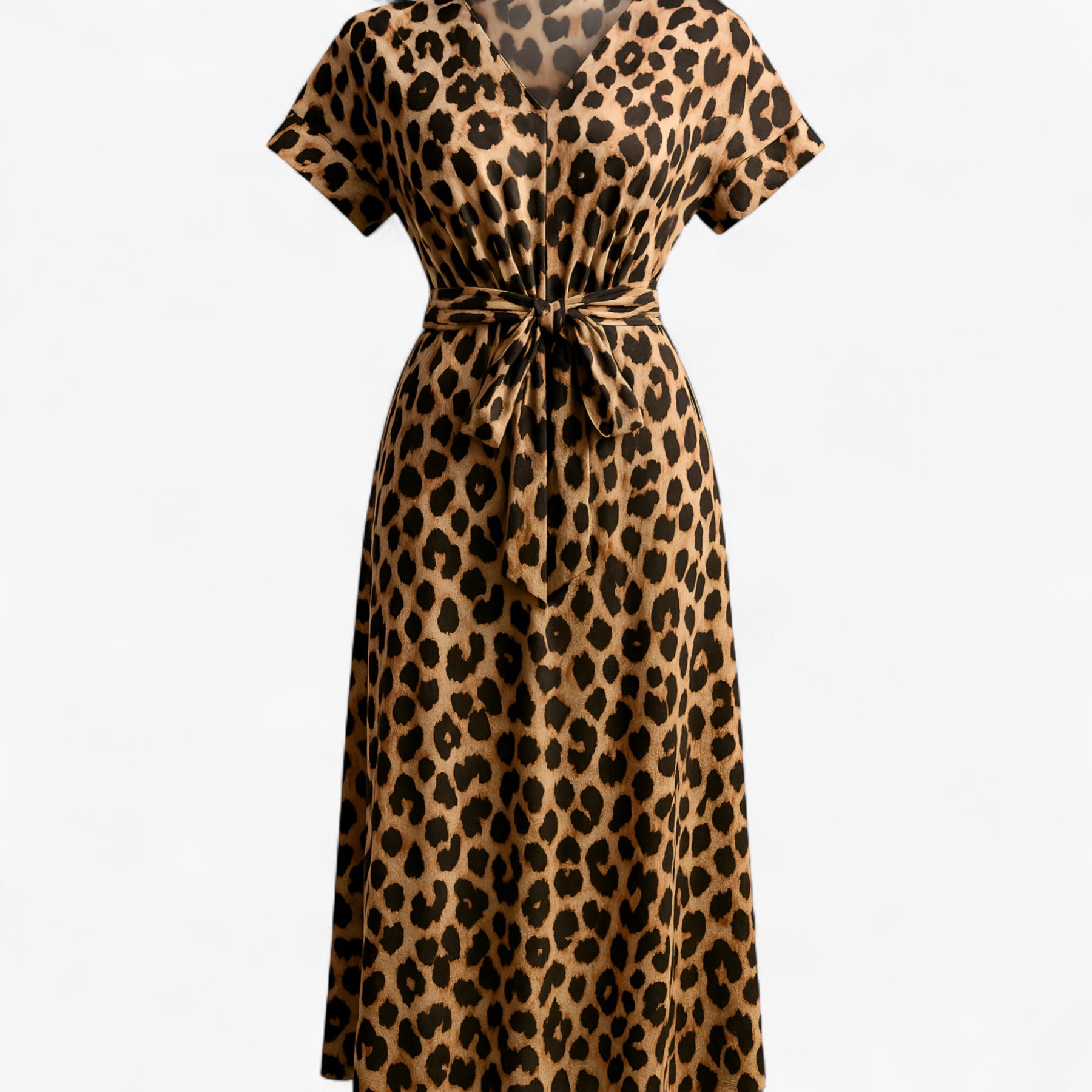 Women's Dress : Almada | Dames Lange Leopardprint Maxi Jurk in Bruin van Pantino