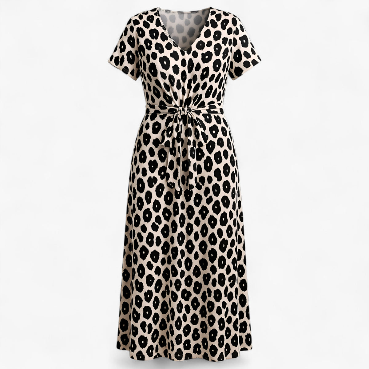 Women's Dress : Almada | Dames Lange Leopardprint Maxi Jurk in Zwart van Pantino