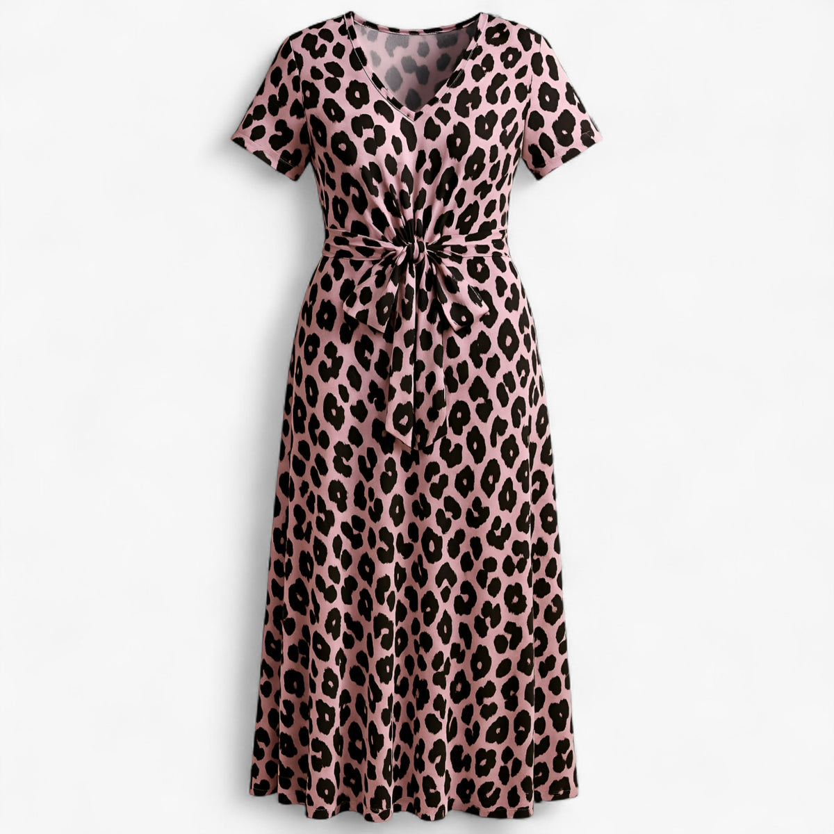 Women's Dress : Almada | Dames Lange Leopardprint Maxi Jurk in Roze van Pantino
