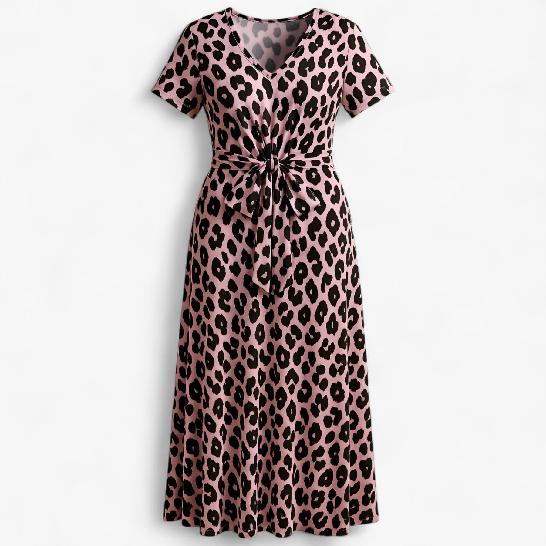 Women's Dress : Almada | Dames Lange Leopardprint Maxi Jurk in Roze van Pantino