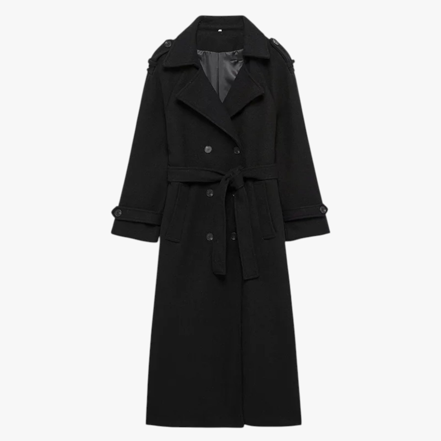 Damesjassen & -jacks : Brianna | Dames Lange Winterjas met Riemen in Zwart van Pantino