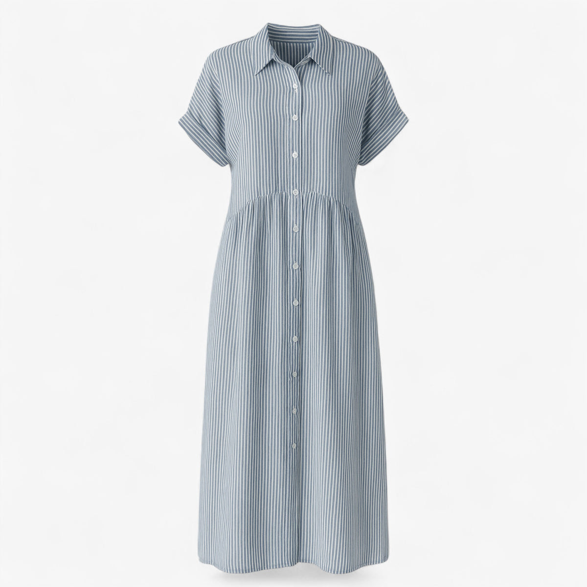 Women's Dress : Corrine | Dames Midi Jurk met Strepen en Zakken in Blauw van Pantino