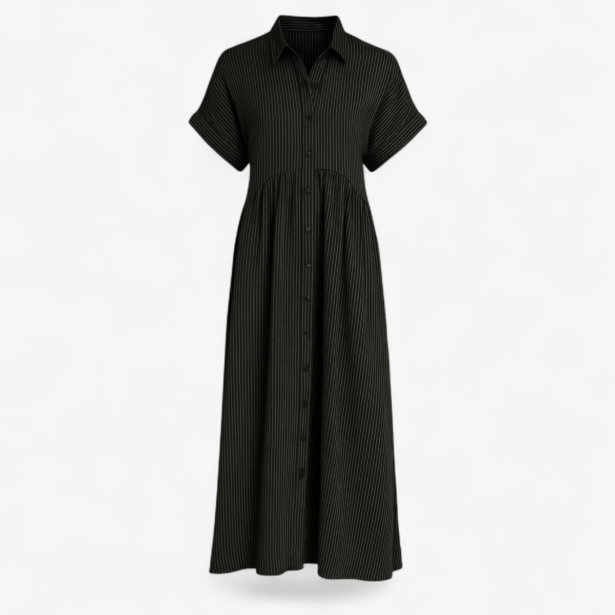 Women's Dress : Corrine | Dames Midi Jurk met Strepen en Zakken in Zwart van Pantino