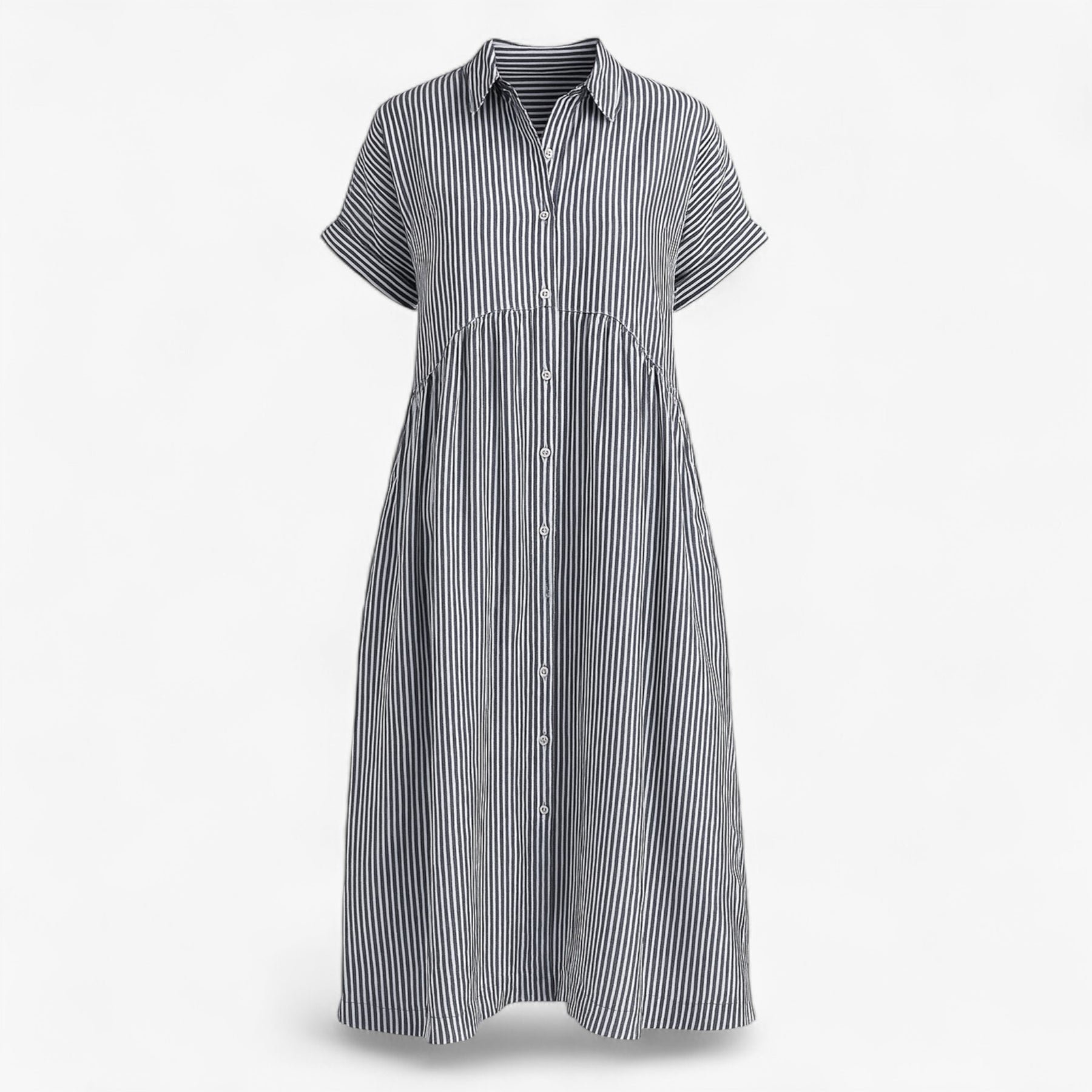 Women's Dress : Corrine | Dames Midi Jurk met Strepen en Zakken in Grijs van Pantino