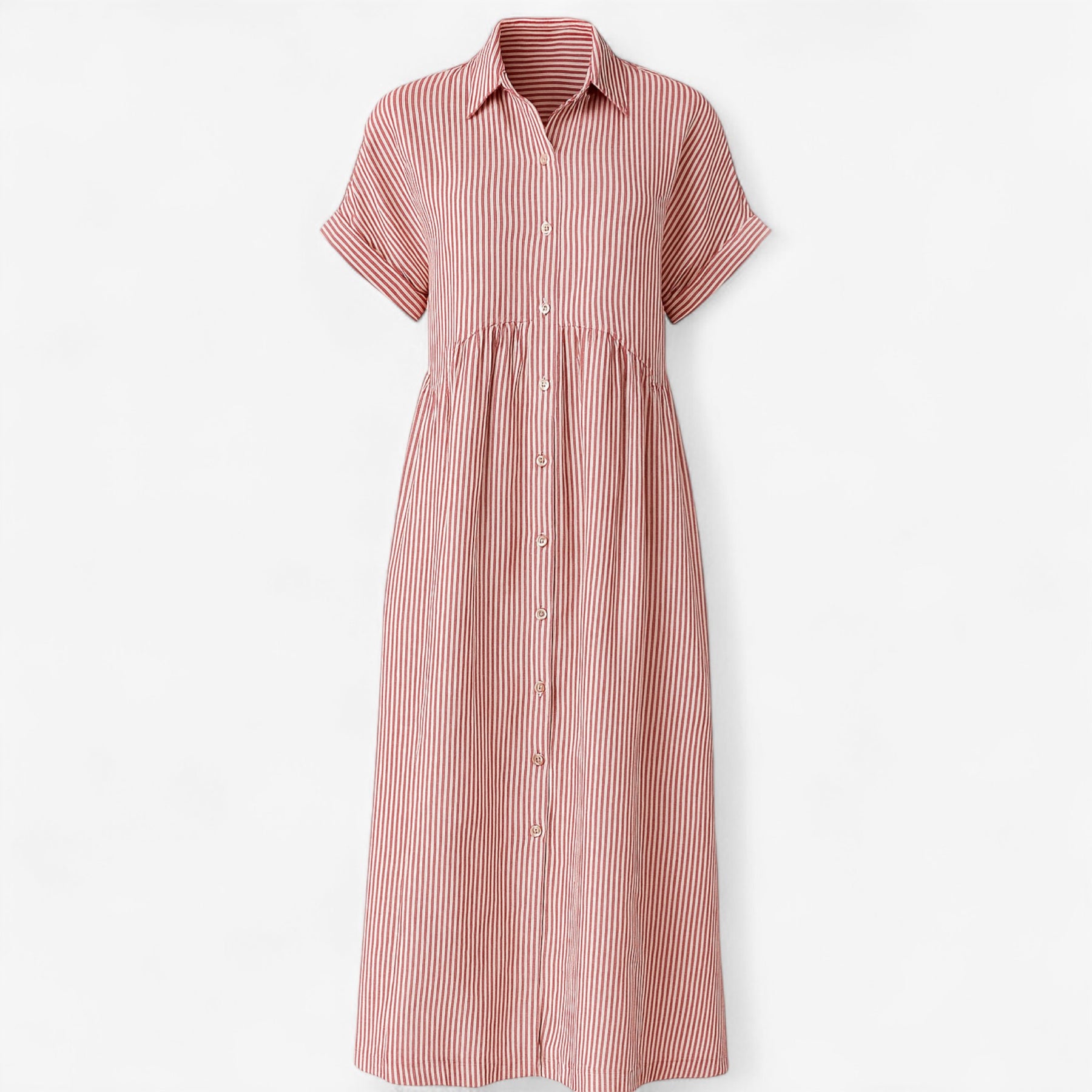 Women's Dress : Corrine | Dames Midi Jurk met Strepen en Zakken in Rood van Pantino