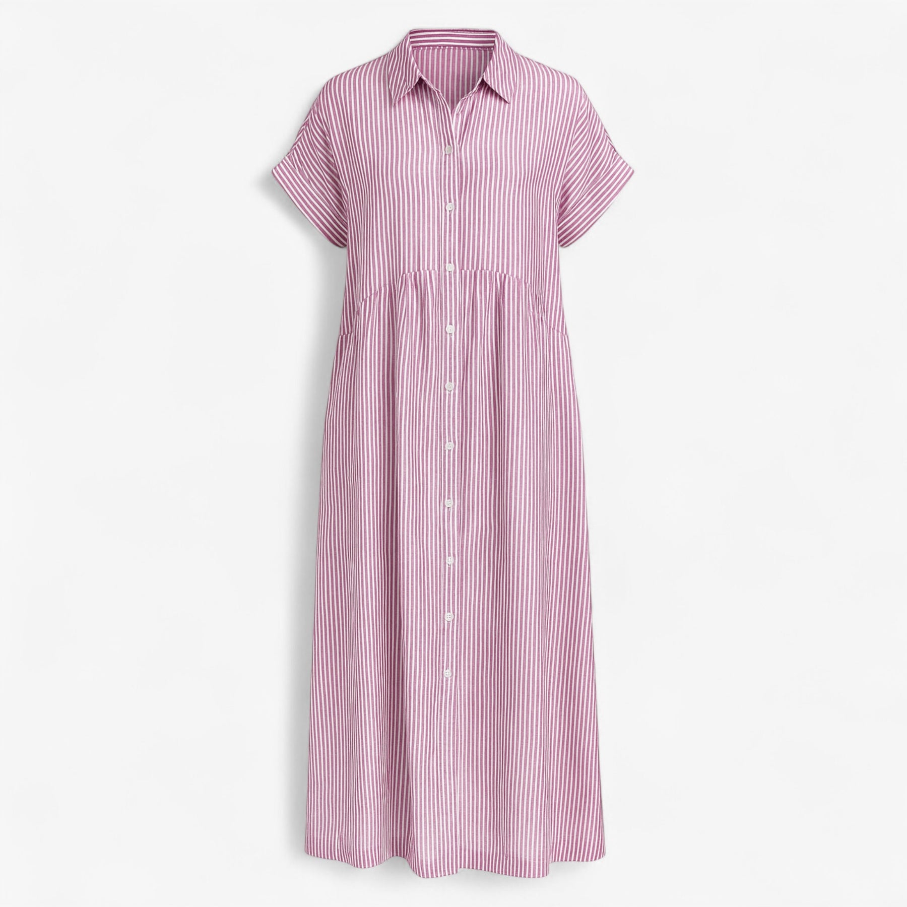 Women's Dress : Corrine | Dames Midi Jurk met Strepen en Zakken in Roze van Pantino