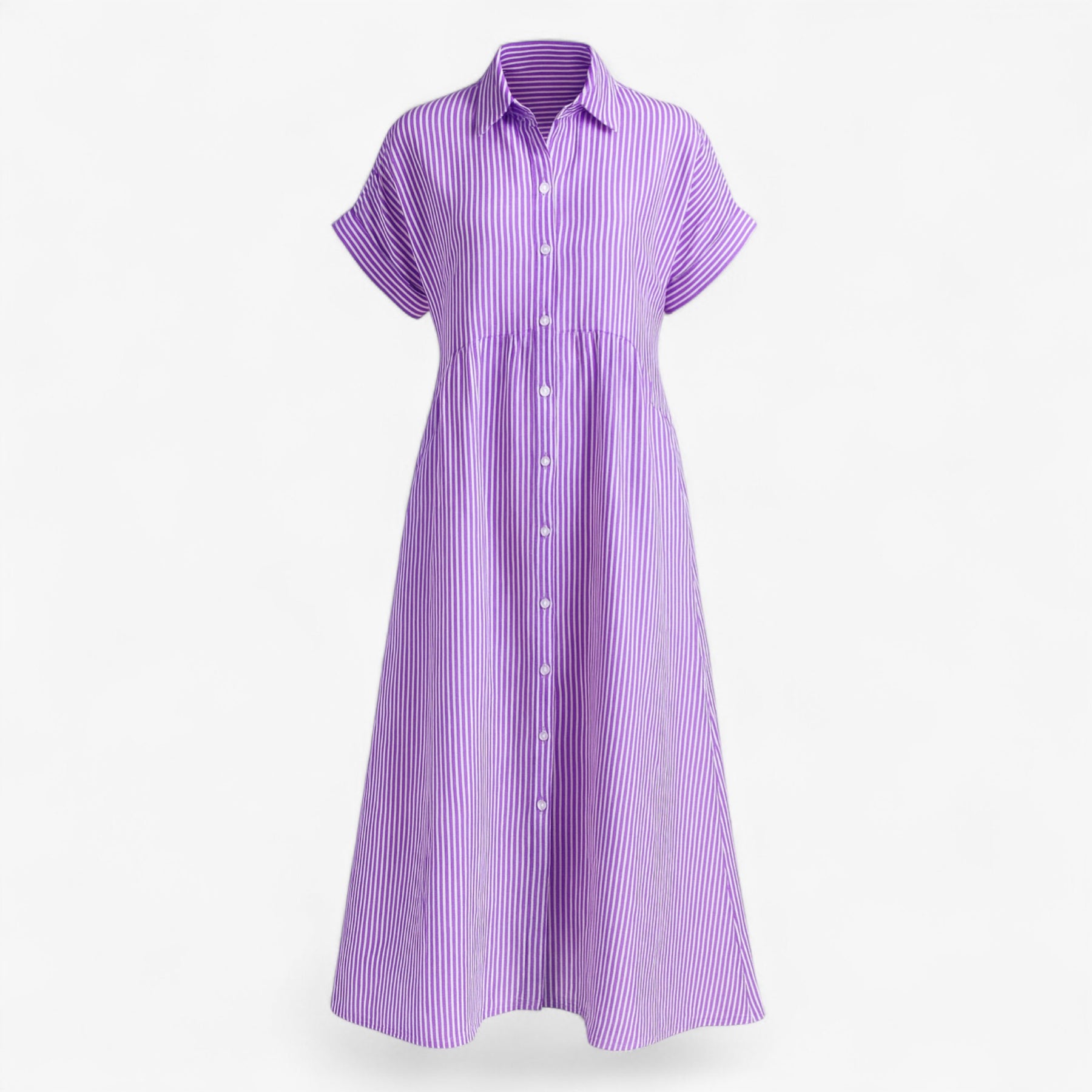 Women's Dress : Corrine | Dames Midi Jurk met Strepen en Zakken in Paars van Pantino