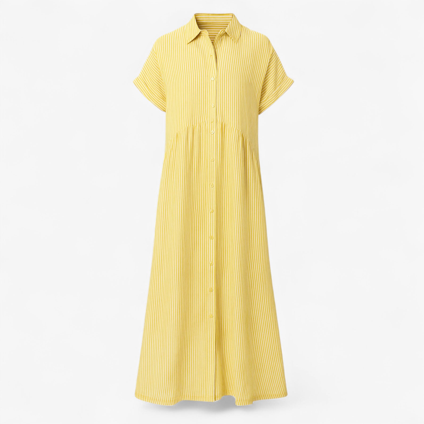 Women's Dress : Corrine | Dames Midi Jurk met Strepen en Zakken in Geel van Pantino
