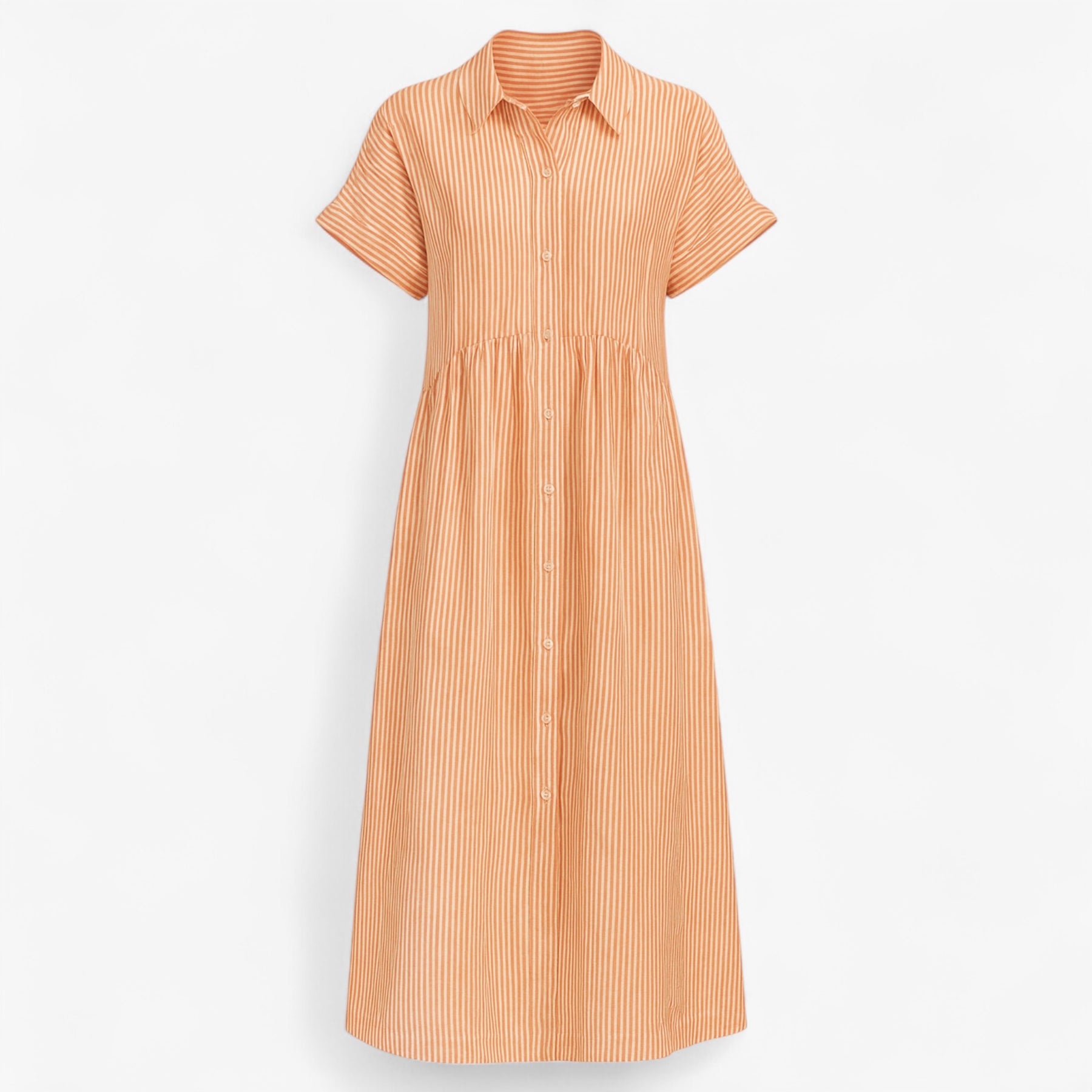 Women's Dress : Corrine | Dames Midi Jurk met Strepen en Zakken in Oranje van Pantino