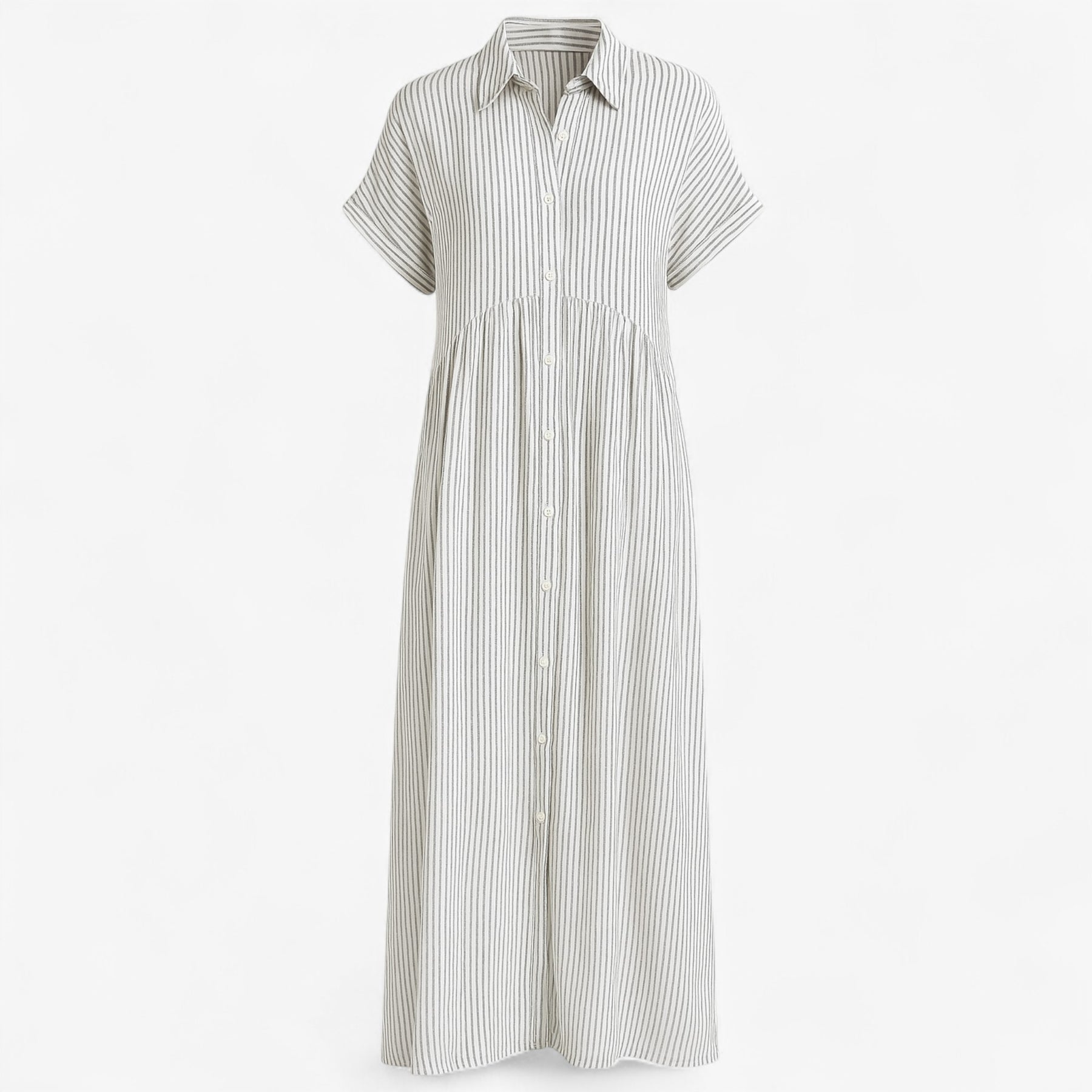 Women's Dress : Corrine | Dames Midi Jurk met Strepen en Zakken in Wit van Pantino