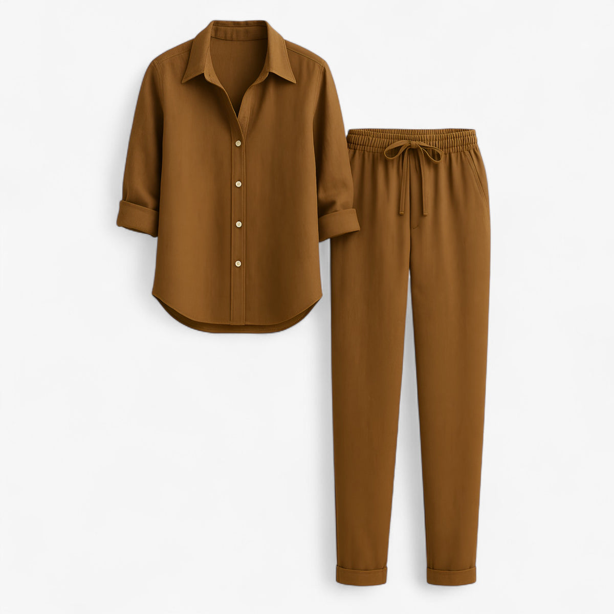 Women Set : Beth | Dames Set van Blouse en Broek in Bruin van Pantino