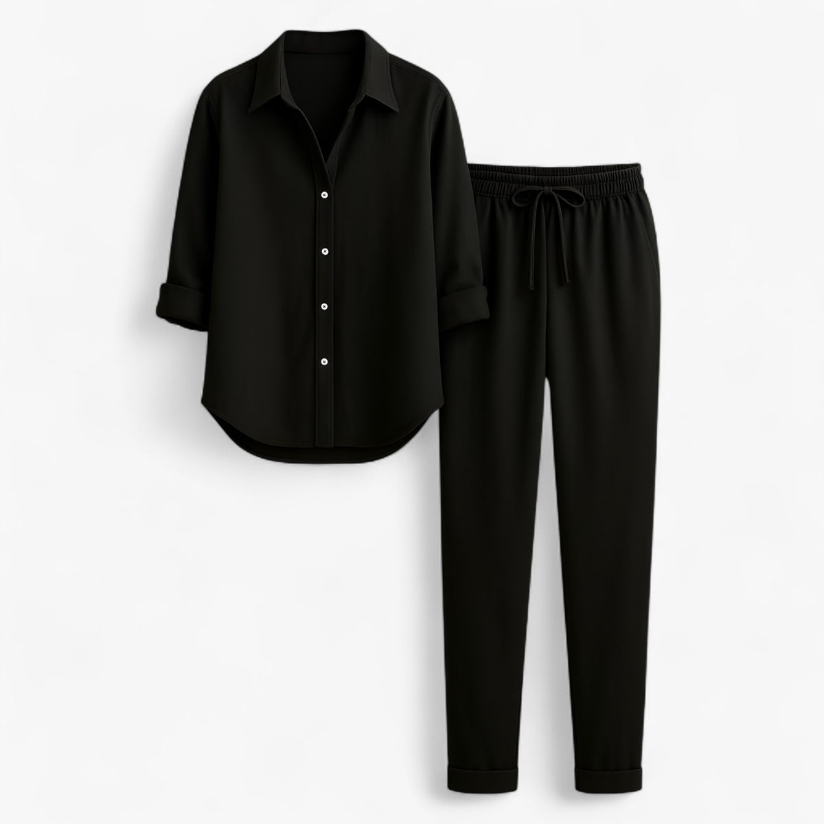 Women Set : Beth | Dames Set van Blouse en Broek in Zwart van Pantino