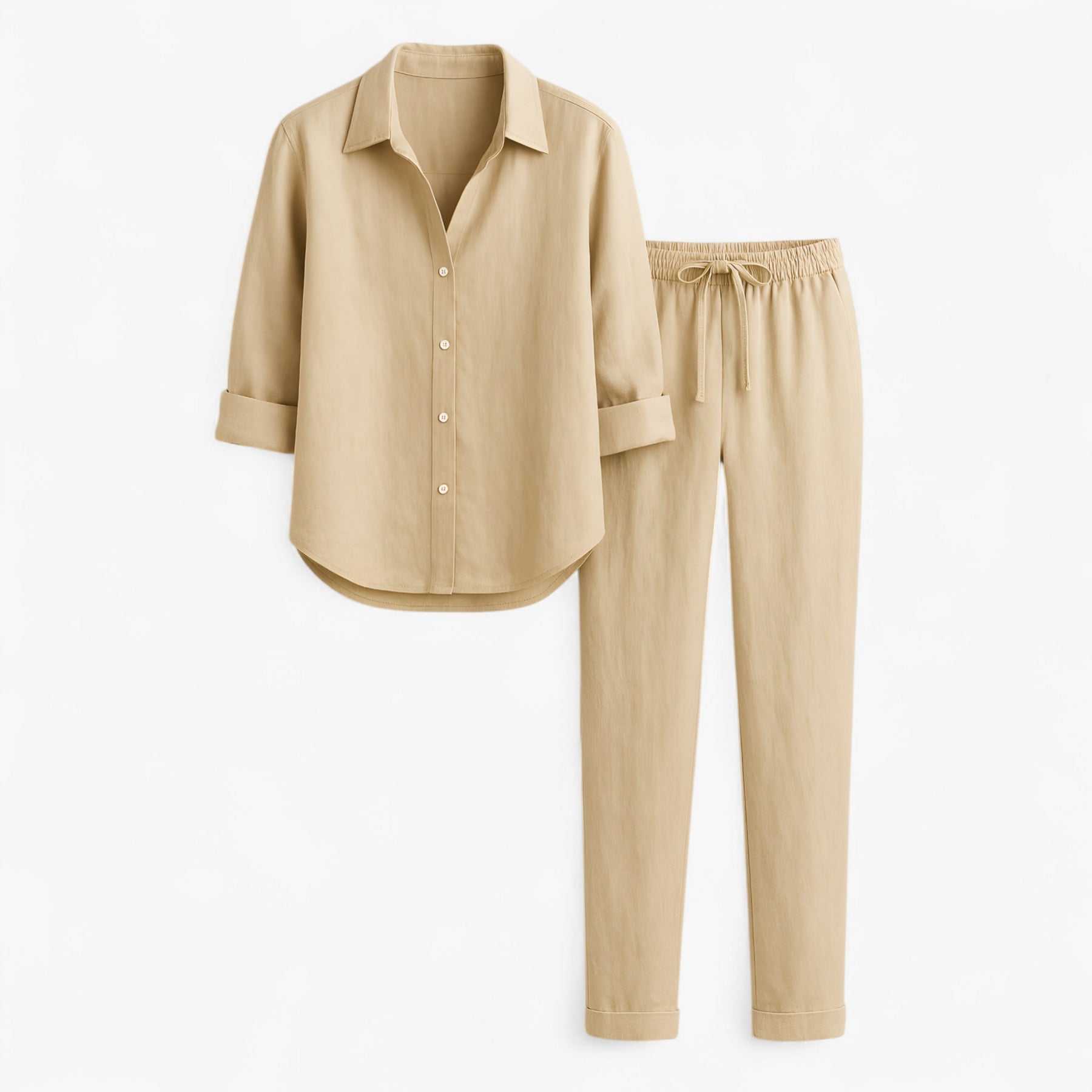 Women Set : Beth | Dames Set van Blouse en Broek in Khaki van Pantino