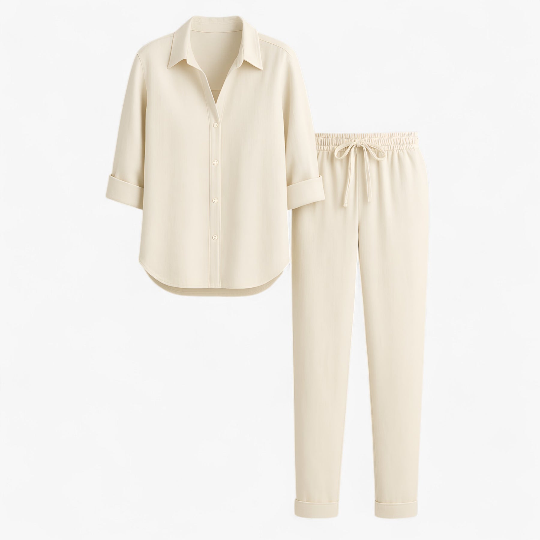 Women Set : Beth | Dames Set van Blouse en Broek in Crème van Pantino
