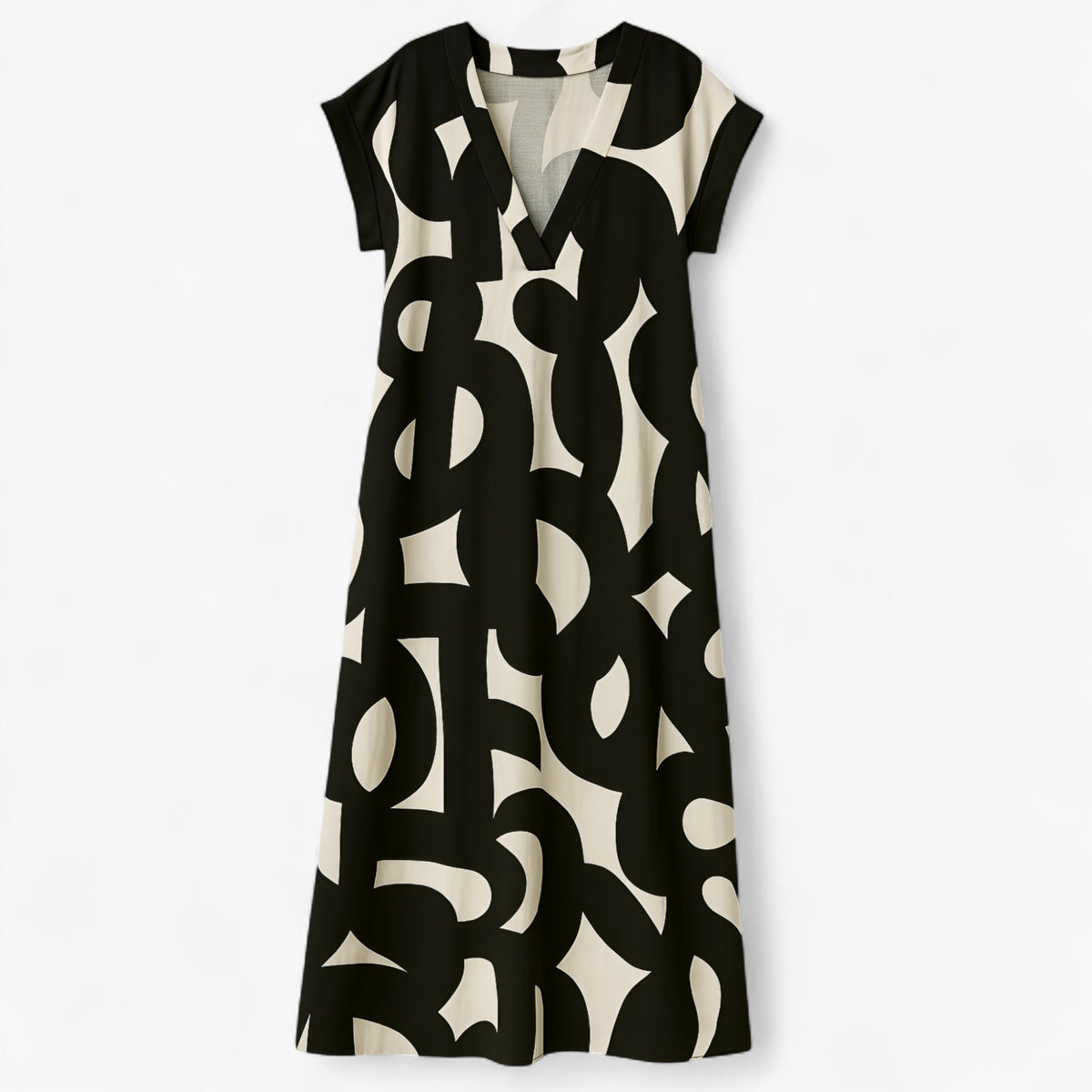 Women's Dress : Vicki | Dames Zomerse Maxi Jurk met Abstracte Print in Zwart van Pantino