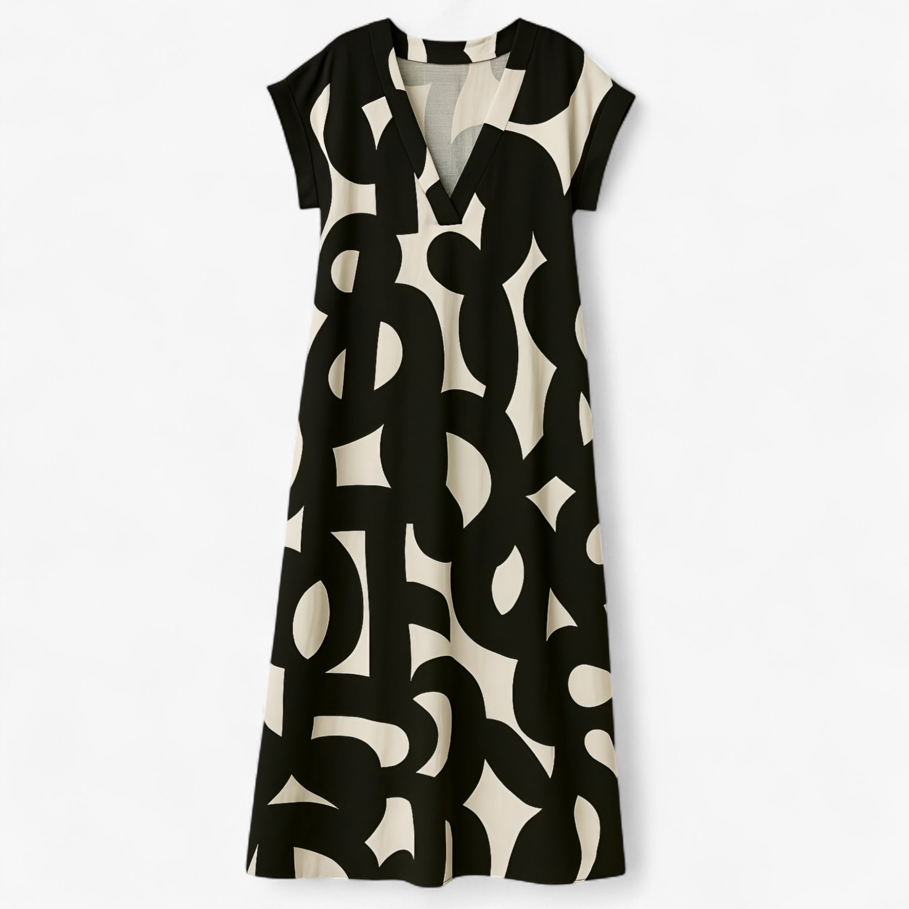 Women's Dress : Vicki | Dames Zomerse Maxi Jurk met Abstracte Print in Zwart van Pantino