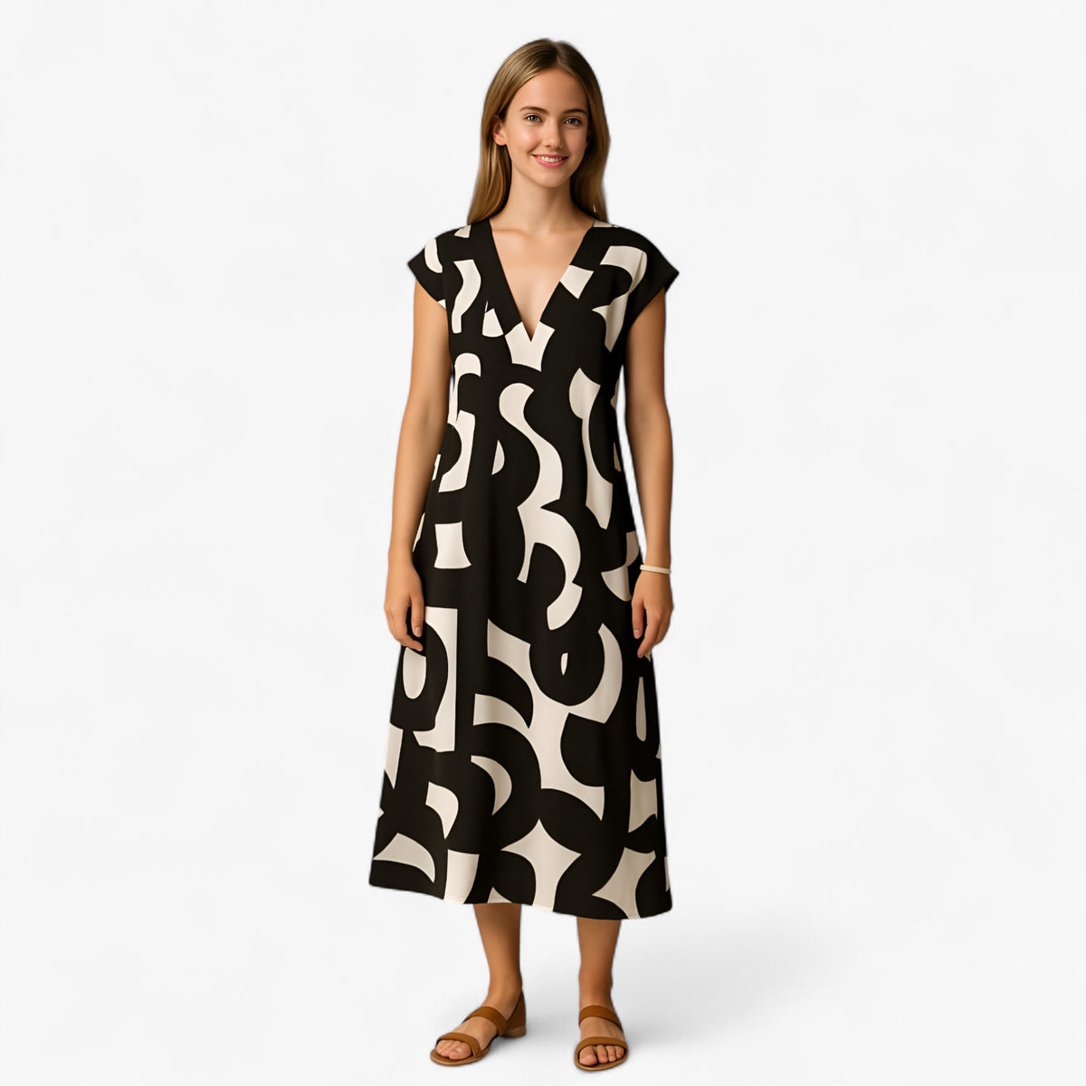 Women's Dress : Vicki | Dames Zomerse Maxi Jurk met Abstracte Print in van Pantino