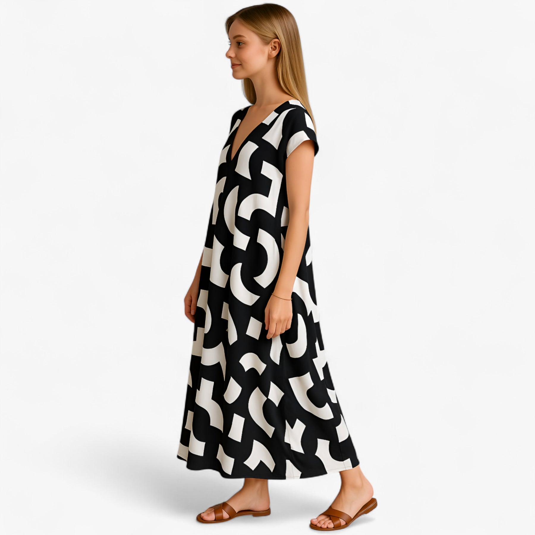 Women's Dress : Vicki | Dames Zomerse Maxi Jurk met Abstracte Print in van Pantino