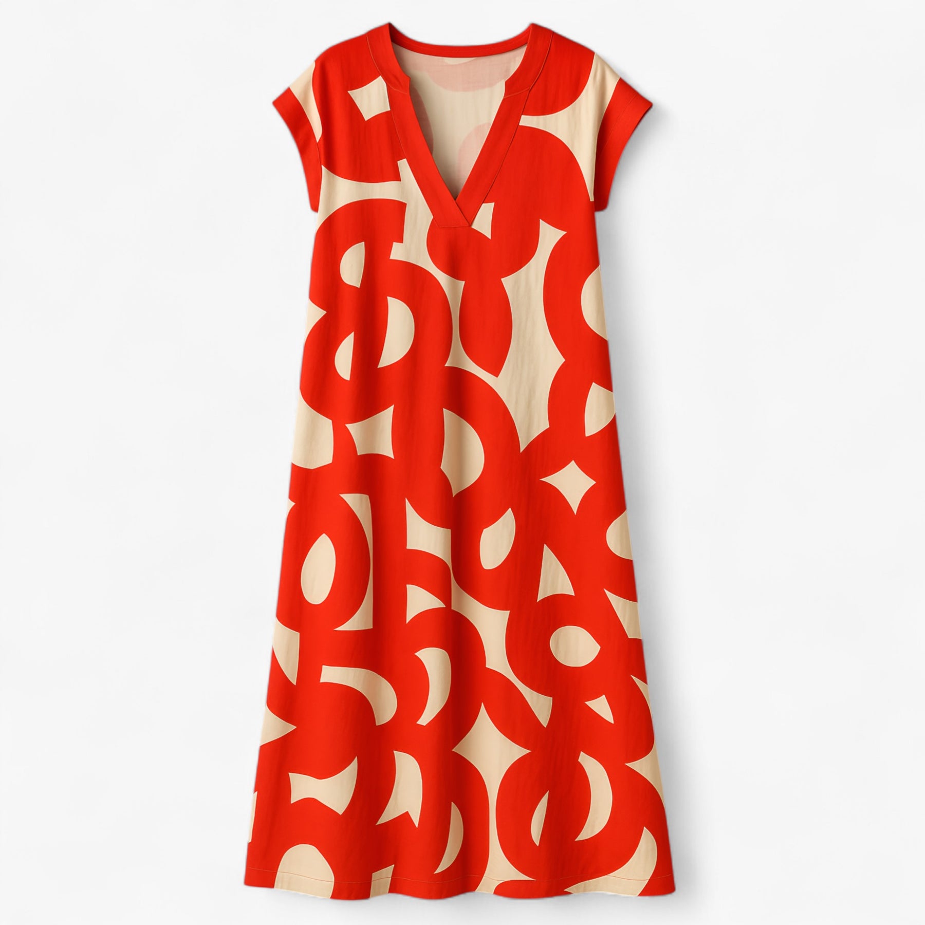 Women's Dress : Vicki | Dames Zomerse Maxi Jurk met Abstracte Print in Rood van Pantino