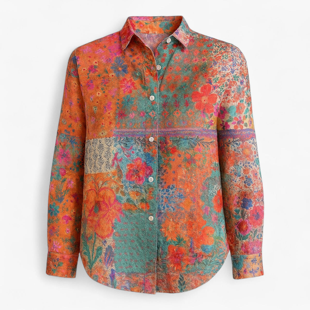 Blouse : Norah | Damesblouse met Unieke Kleurige Print in Oranje van Pantino